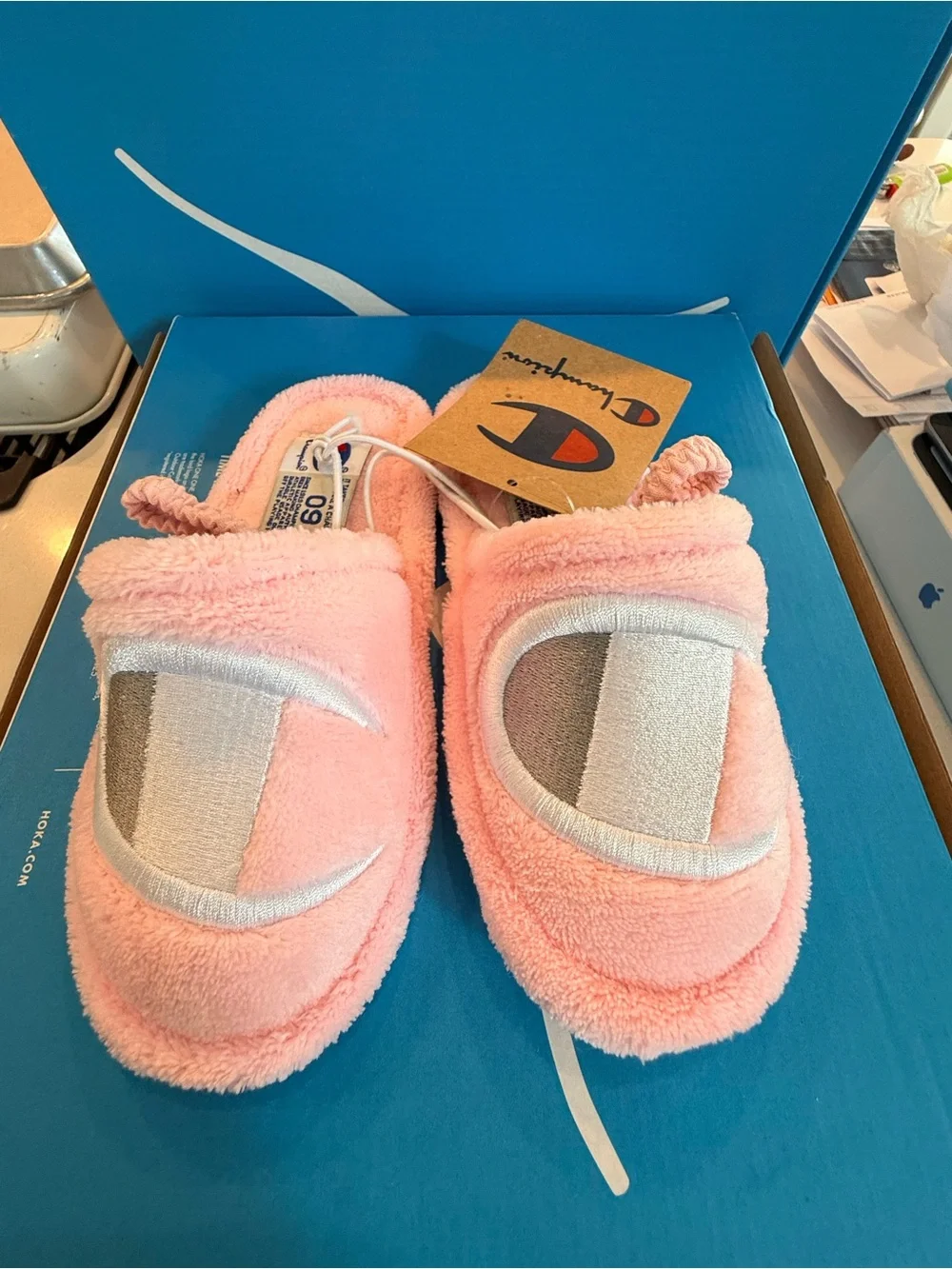 Champion Pink Plush Kids Slippers with Silver Accents NIB
